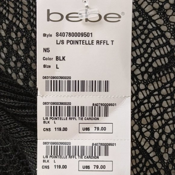 BEBE pointelle ruffled sweater NWT size L - Picture 2 of 6